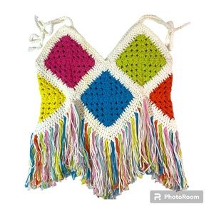Boho Knit Crochet Tank Top Adjustable Ties NWOT Sz S 4/6